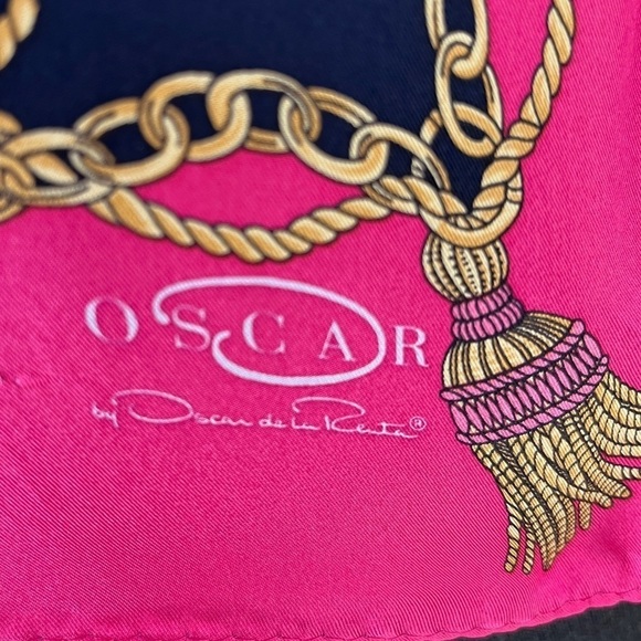 OSCAR by OSCAR DE LA RENTA Signed Silk Scarf Pink Purple Vibrant Floral Luxury - Picture 7 of 14